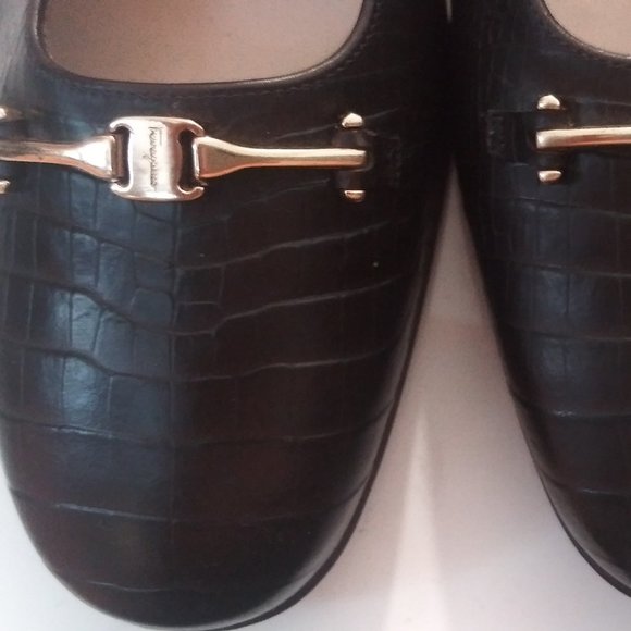 Ferragamo Business Boutique Shoes Size 10 C Alligatorlike Brown Leather - Picture 2 of 7